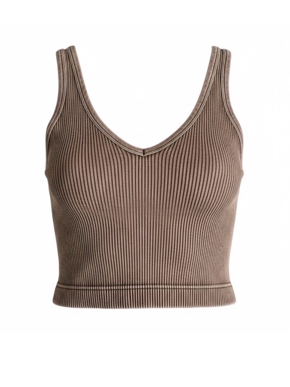 Zenana Outfitters Ribbed V-Neck Crop Tank L/XL - Taupe/Mushroom NWOT